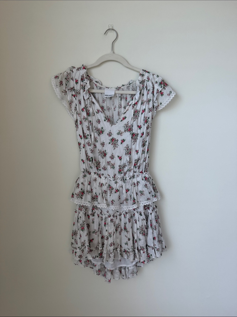 White/Floral Tiered Mini Dress